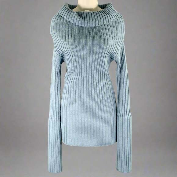 DOLCE & GABBANA Blue Virgin Wool Blend Ribbed Sweater - Picture 1 of 6